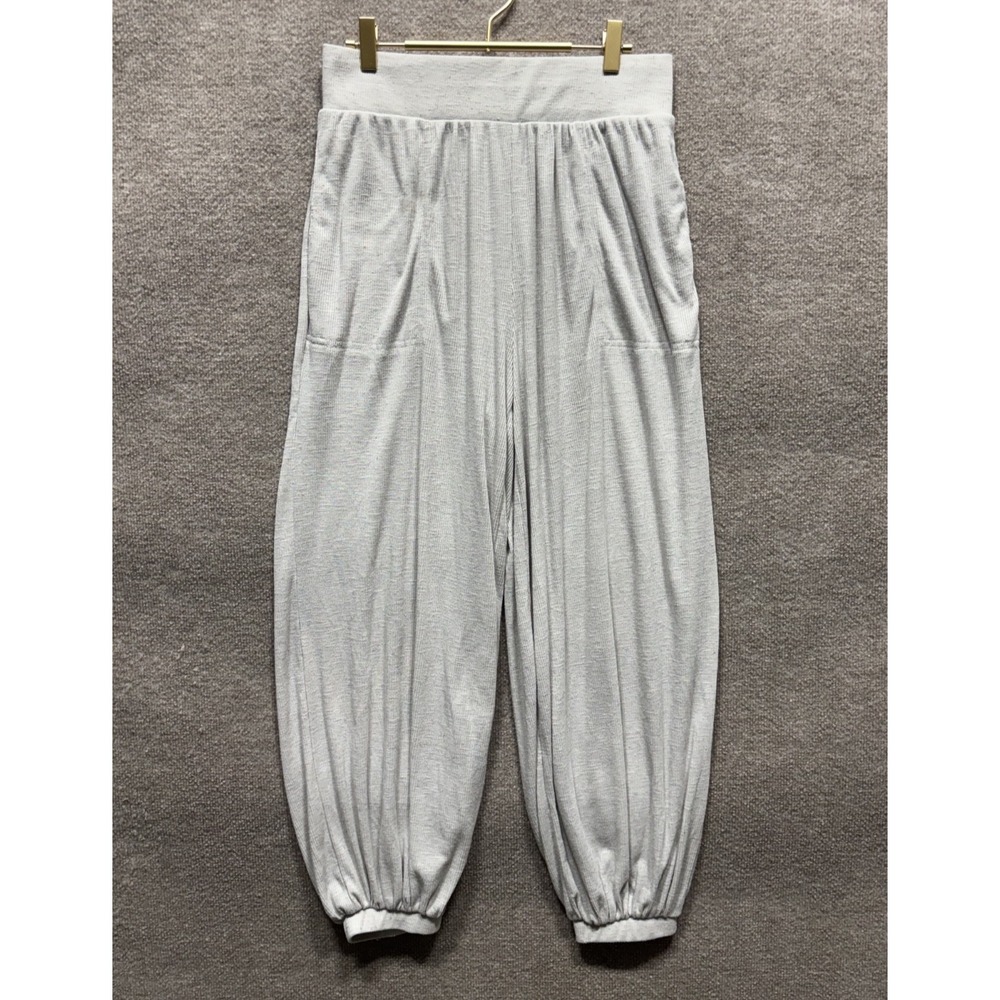 Free People Free-Est Pants Women Medium Beige Gray HR HW Poly Flax Linen EUC